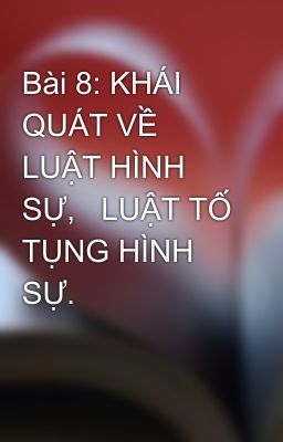 Bài 8: KHÁI QUÁT VỀ LUẬT HÌNH SỰ,   LUẬT TỐ TỤNG HÌNH SỰ.