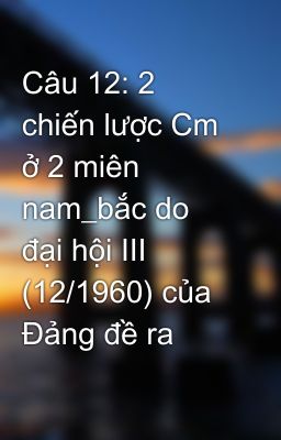 Câu 12: 2 chiến lược Cm ở 2 miên nam_bắc do đại hội III (12/1960) của Đảng đề ra