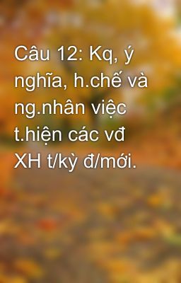 Câu 12: Kq, ý nghĩa, h.chế và ng.nhân việc t.hiện các vđ XH t/kỳ đ/mới.