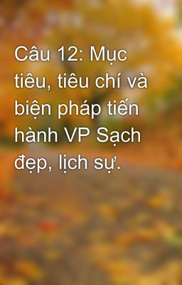 Câu 12: Mục tiêu, tiêu chí và biện pháp tiến hành VP Sạch đẹp, lịch sự.