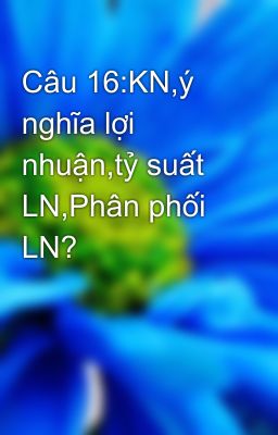 Câu 16:KN,ý nghĩa lợi nhuận,tỷ suất LN,Phân phối LN?