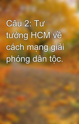 Câu 2: Tư tưởng HCM về cách mạng giải phóng dân tộc.