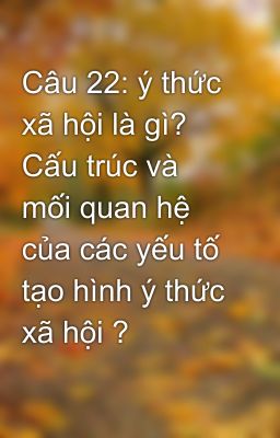 Câu 22: ý thức xã hội là gì? Cấu trúc và mối quan hệ của các yếu tố tạo hình ý thức xã hội ?