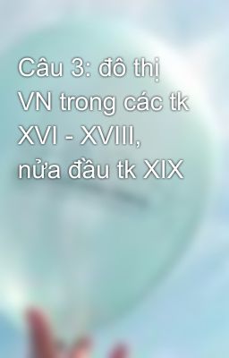 Câu 3: đô thị VN trong các tk XVI - XVIII, nửa đầu tk XIX