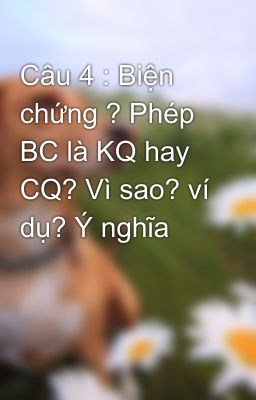 Câu 4 : Biện chứng ? Phép BC là KQ hay CQ? Vì sao? ví dụ? Ý nghĩa