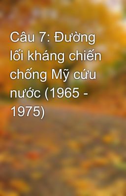 Câu 7: Đường lối kháng chiến chống Mỹ cứu nước (1965 - 1975)