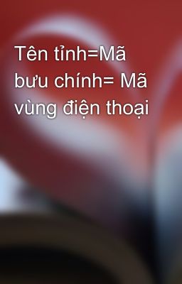 Tên tỉnh=Mã bưu chính= Mã vùng điện thoại